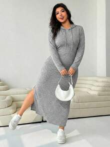 Solflare Vestido casual con capucha y cordón para mujer talla grande, color gris claro, para otoño - Gris Claro - Ver 6