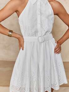 Enchnt Sleeveless Cinched Waist Waist Bodycon Mini Dress For Women - White - View 2