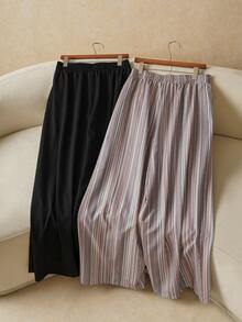 Elaquor 2条装加大码女式休闲纹理雪纺基础款阔腿条纹裤休闲度假春季裤装 - 彩色 - 查看 2