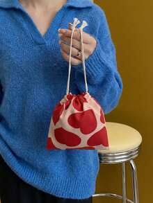 Joivida 1PC Heart Design Small Makeup Bag Portable Drawstring Cosmetic Pouch For Lipstick Nail Polish Organizer Travel Toiletry Bag Gift For Women Friends Relatives Birthday Present - Multicolor - View 6