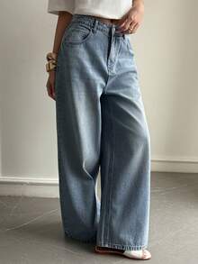 DAZY 女士口袋宽松阔腿休闲百搭牛仔裤 Y2k