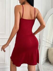 RueChic Lace Trim Cami Nightdress - Maroon - View 2