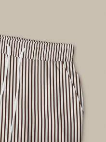 Resyla Women's Casual Vacation & Commute Rhinestone Bow Print Contrast Stitch Ringer Short Sleeve T-Shirt And Striped Drawstring Waist Long Pants Set, Spring/Summer/Autumn - White - View 5