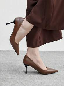 CUCCOO BIZCHIC Giày cao gót mũi nhọn cho nữ - Màu nâu đậm, kiểu dáng Pháp cổ điển với gót mảnh, thích hợp cho mùa xuân, lễ Phục sinh, dạ hội, ngày Valentine. - Cà phê nâu - Xem 3