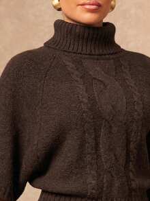 Lumalex 高领短袖收腰蝙蝠袖斗篷纹理女式毛衣 - 咖啡棕 - 查看 6