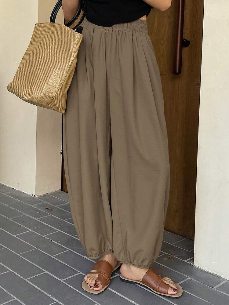 Tween Girls' Solid Color Elastic Waist Pleated Pocket Wide Leg Loose Pants