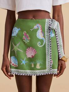 Travachic Marine Life Print Women's Casual Skirt - Green - View 3