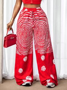 BamGleam Women's Geometric Print Drawstring Waist Casual Versatile Wide Leg Pants, Suitable For Vacation And Travel - Multicolor - View 6