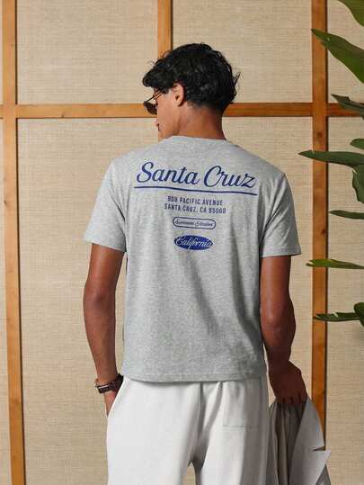 SUMWON Men's Santa Cruz California Summer Graphic Short Sleeve Crew Neck Cotton T-Shirt