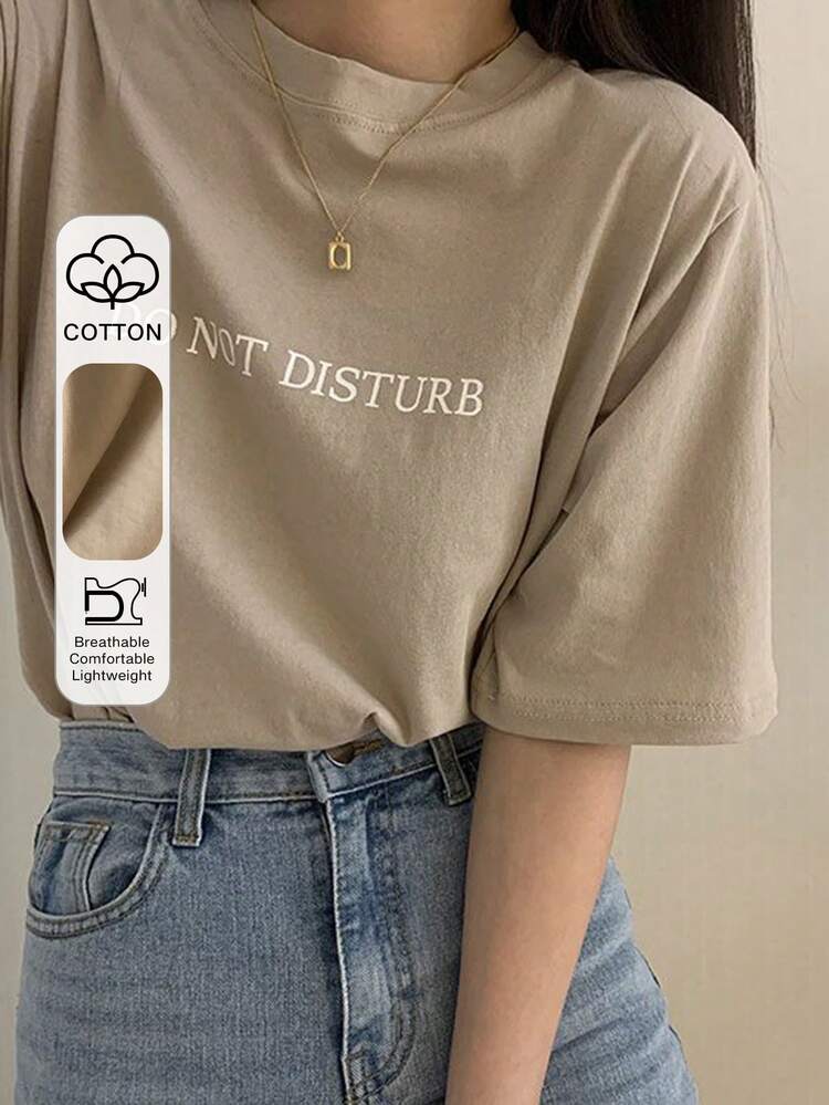 Women's Loose Regular Fit T-Shirt With Letter Print Summer