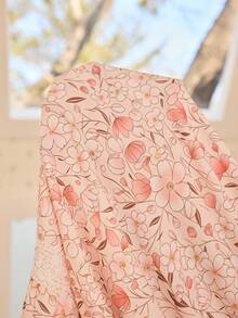 CottageSlumber Große Größen Damen Nachthemd mit Blume Muster, Schleifen-Dekor, weite Kurzarmform, Spitzenbesatz, geeignet für Frühling/Sommer - Altrosa - Übersicht 7