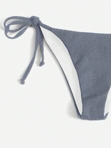 Swim Mod Bộ bikini tối giản màu trơn ánh kim lấp lánh dành cho nữ, kiểu dáng hở lưng, buộc dây phía trước, xẻ tà, thích hợp cho kỳ nghỉ hè trên bãi biển. - Màu xanh bụi bặm - Xem 4