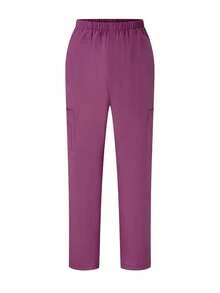 TaskEZ Scrubs Set: V-Neck Short Sleeve Top & Pants Scrub Uniform For Healthcare Workers - Red Violet - View 7