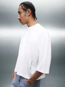 PLAYBOY X SUMWON Herren Oversized Boxy Dreiviertel Ärmel Rundhals T-Shirt mit großem Logo Muster auf der Rückseite, lässiger Streetwear Stil Baumwoll Jersey T-Shirt - Weiss - Übersicht 4