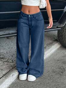 EURMUSE Women's Low Waist Pocketed Wide Leg Loose Casual Versatile Jeans - Medium Wash - View 5