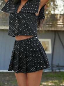 WESTFADE 波点印花褶皱牛仔迷你裙 - 灰色 - 查看 5