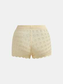 Franclia Vacation Style Casual Hollow-Out Knit Top And Shorts Set - Yellow - View 7