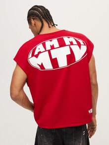 MTV | SHEIN Men's Letter Graphic Red Casual Fashion Tank Top - Red - View 1