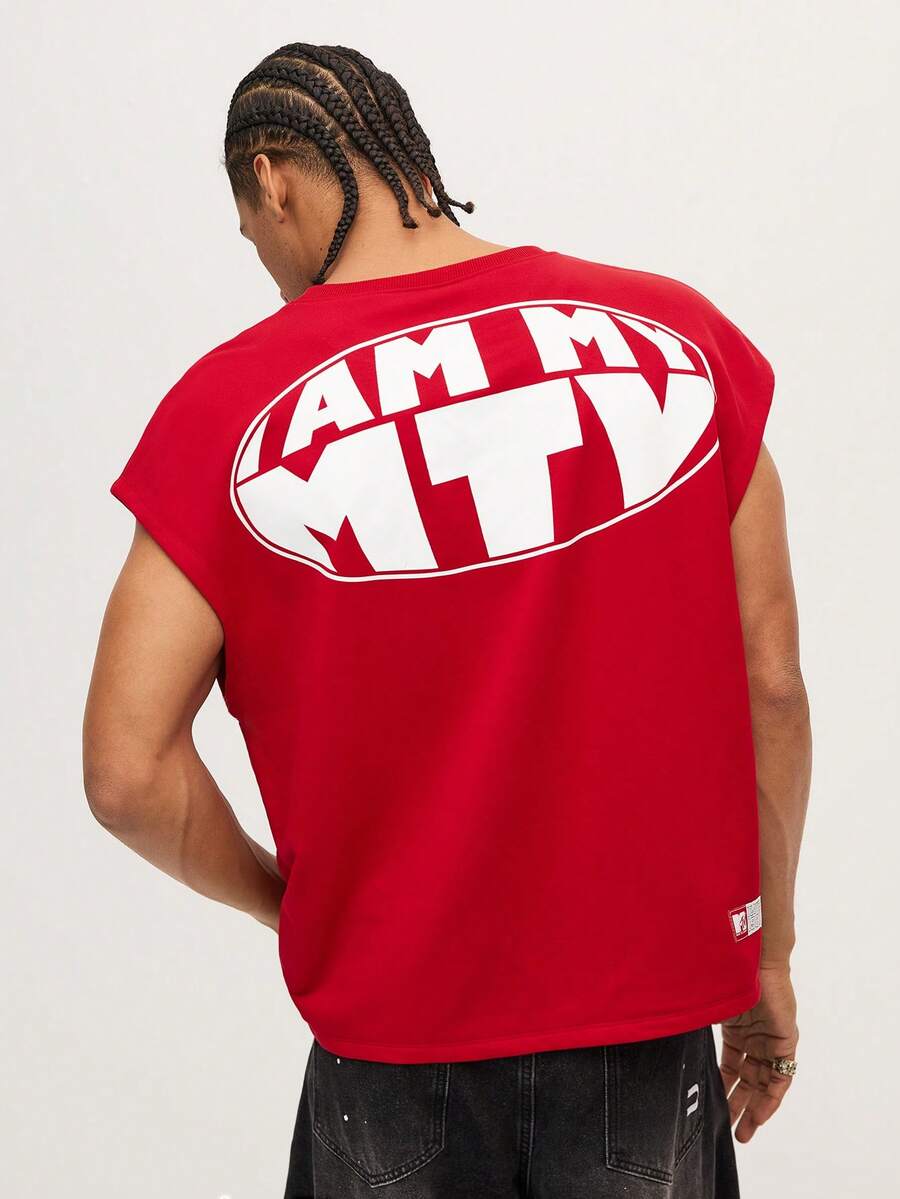 MTV | SHEIN Men's Letter Graphic Red Casual Fashion Tank Top - Red - View 1