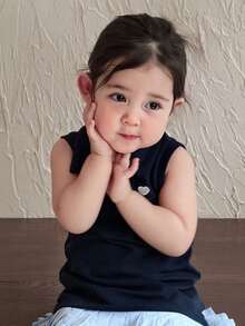 Baby Girl Casual Sleeveless Dress With Collar, Contrast Color And Ruffle Hem Summer Baby Girls Clothes - Navy Blue - View 4