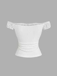 Sweetra Áo thun nữ màu trắng, thích hợp cho Halloween, Lễ Tạ ơn, Năm mới, dự tiệc, đi làm, mặc hàng ngày, du lịch, nghỉ mát. Áo thun trắng tay ngắn với thiết kế chắp vá, thêu, khoét lỗ, thắt nơ phía trước, hở vai, thắt eo, ngọt ngào và dễ thương. - trắng - Xem 2