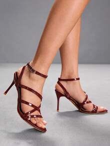 CUCCOO SZL 新款酒红色尖头高跟时尚女凉鞋 - 酒紅色 - 查看 5