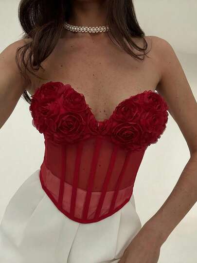 Aloruh 优雅性感罩杯花卉紧身露脐女式上衣