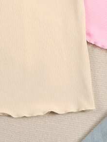 SHEIN Genkimix Kids 3pcs/Set Girls' Ribbed Short Sleeve T-Shirts, Pink/White/Light Blue, Round Neck + Ruffle Sleeve Design, Soft Ribbed Fabric, All-Match Versatile Summer Tops - Multicolor - View 3