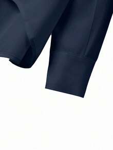 GlowEve CURVE Navy Blue Plus Size Casual Collared Shirt, Regular Long Sleeve Blouse With Asymmetrical Hem And Ruched Front Ruched Front Knot Detail And Ruched Hem - Navy Blue - View 4