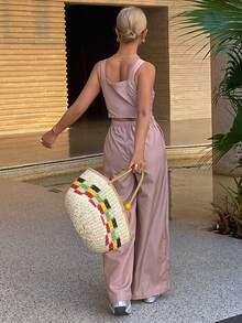 DAZY Women's Waist Cinching Loose Fit Long Casual Denim Bib Overalls And Jumpsuit - Pink - View 5