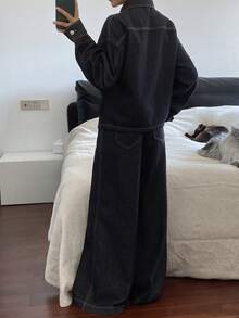 Livesso Women's Casual Denim Jacket And Pants Set, Autumn/Winter - Dark Wash - View 2