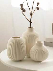 1pc White Ceramic Vases , Home Decor Large Vases Modern Simple Stereo Grain Table Decoration Vases For Bedroom, Living Room, Office Table Home Gift Women Room Decor Flower Vase Glass Vase - Multicolor - View 7