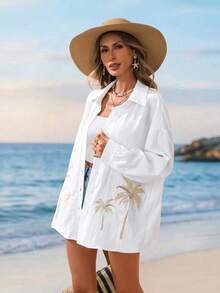 Sylviya Women's Casual Embroidered White Long Sleeve Blouse From Spring To Summer Summer Tops Spring Outfit Women Beach Outfit For Women Vacation Outfits Women Summer Holiday Outfits Shirts For Woman Beach Vacation Outfits Woman Travel Outfits Women - White - View 1