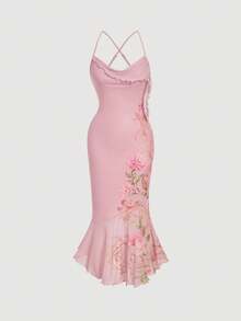 SHEIN MOD 女士碎花休闲长裙 - 粉色 - 查看 2
