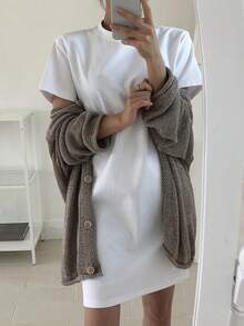 DAZY 女士纯色宽松T恤连衣裙夏季太阳裙，休闲女装 - 白色 - 查看 7