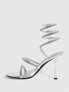 CUCCOO SZL Women's Rhinestone Embellished Wrap-Around Glamorous High Heel Party Sandals - Silver - View 9