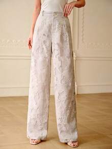 ZEYLAH 提花半透明阔腿休闲裤，春夏款 - 杏色 - 查看 4