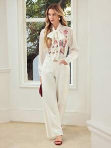 MOTF PREMIUM WOMEN'S FLORAL PRINTED LONG SLEEVE BLOUSE, SPRING/SUMMER - White - View 5