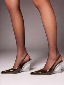 SHUZIA Women's Pointed Toe, Elegant Fashionable Sling Back Wedge Heels - Chocolate Brown - View 2