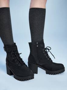 Sugerpunk 女士时尚百搭通勤厚底粗跟高跟踝靴