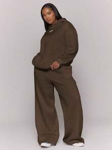 MUSERA Plus Straight Leg Patch Logo Tracksuit Bottom Joggers Fall Autumn Winter Casual Everyday Basics Cosy