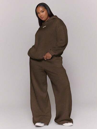 MUSERA Plus Straight Leg Patch Logo Tracksuit Bottom Joggers Fall Autumn Winter Casual Everyday Basics Cosy