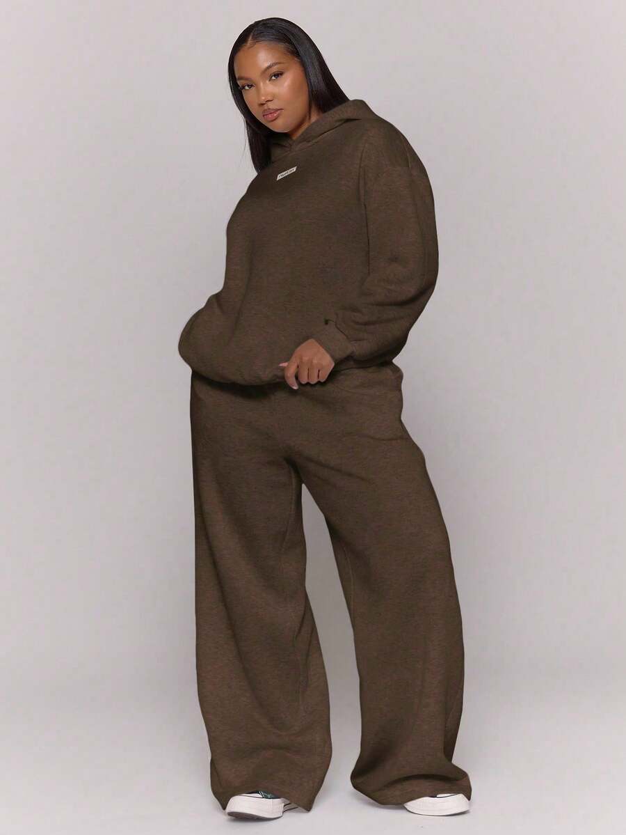 MUSERA Plus Straight Leg Patch Logo Tracksuit Bottom Joggers Fall Autumn Winter Casual Everyday Basics Cosy