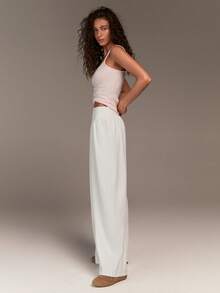 Fluxe Women's Loose Fit Wide Leg Flowy Lounge Pants High Waist Casual White Palazzo Trousers Summer Beach Yoga Joggers,White Wide Leg Pants Women,White Beach Pants,White Baggy Pants,Summer Holiday Outfits,Summer Outfits,Spring Outfit Women,Spring Clothes,Valentine's Day,Going Out Outfits,Vacation Outfits Women,Casual Outfit For Women - White - View 3