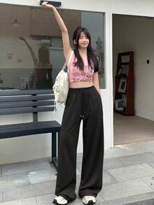 DAZY Women's Long Baggy Drawstring Waist Flared Leg Sweatpants Fall Women Joggers - Black - View 6