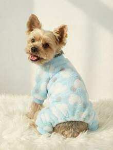 PETSIN 1pc White Heart-Shaped Polka Dot Pet Jumpsuit Autumn And Winter Thick Warm Flannel Pet Clothing - Multicolor - View 1