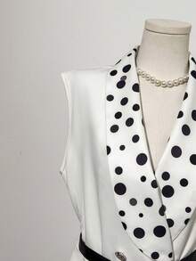 GlowEve 女士夏季通勤休闲波点拼接披肩领双排扣背心