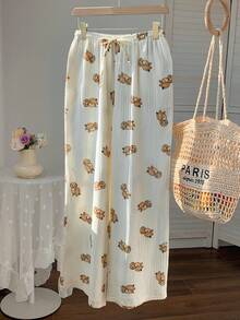 Comfortcana 女士卡通熊印花抽绳腰宽松休闲裤，夏季女装 - 彩色 - 查看 4