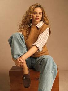 Rosivie Fashionable & Versatile Commuter Square Toe Flat Slip-On Shoes - Brown - View 1