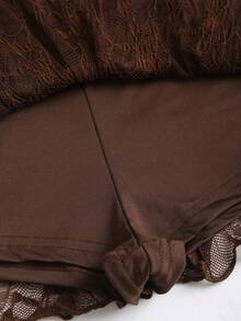 Sweetra 女士波西米亚风咖啡色蕾丝吊带背心和A字荷叶边迷你裙，春夏款 - 咖啡棕 - 查看 8